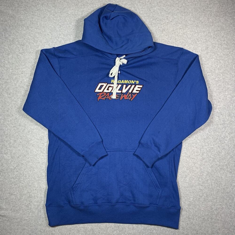 J. America Wagamon’s Hoodie Sweatshirt Men’s Sz XXL Ogilvie Raceway Blue Graphic